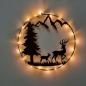 Preview: Beleuchteter Dekoring 18 cm aus Metall – Schwarz mit Berglandschaft, Tannenbaum & Rehen