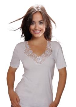 TOKER COLLECTION® Unterziehshirt Damenhemd Spencer Halbarm mit extra breiter Spitze (Packung, 1 Stück) aus reiner Baumwolle