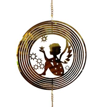 Weihnachts-Dekohänger Engel mit Sternen & Glaskugel – Edelstahl goldfarben – ca. 74 cm