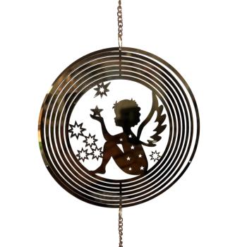 Weihnachts-Dekohänger Engel mit Sternen & Glaskugel – Edelstahl goldfarben – ca. 74 cm