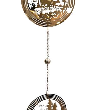 formano Hängedekoration Winterlandschaft mit Rehen aus Edelstahl in Gold, ca. 74 cm