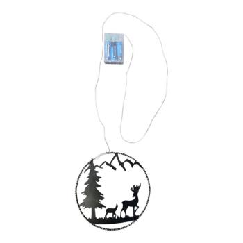 Beleuchteter Dekoring 18 cm aus Metall – Schwarz mit Berglandschaft, Tannenbaum & Rehen