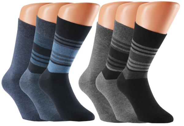 RS. Harmony Herren Luxusstrumpf „Streifen Design“ – Extra Garn, Baumwolle, Blautöne & Grautöne