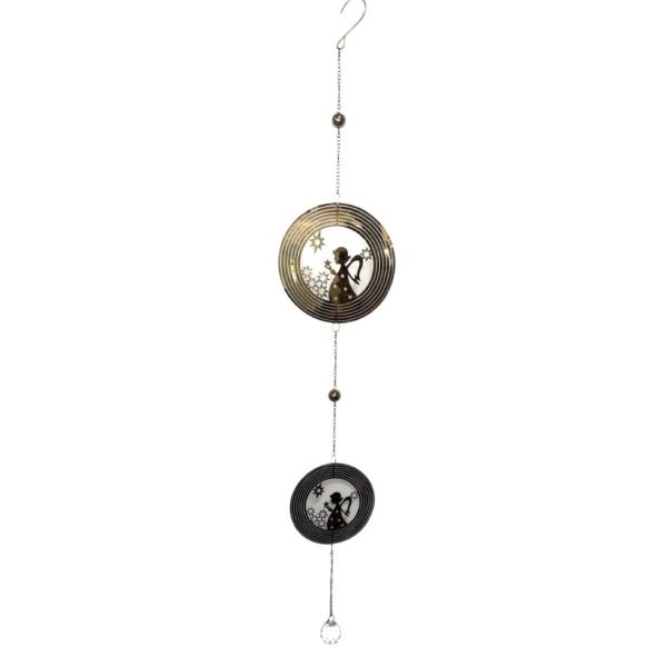 Weihnachts-Dekohänger Engel mit Sternen & Glaskugel – Edelstahl goldfarben – ca. 74 cm