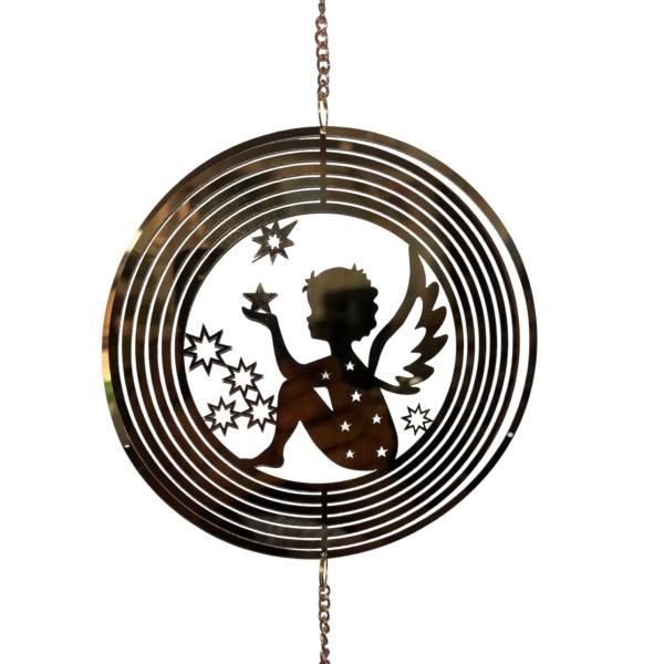 Weihnachts-Dekohänger Engel mit Sternen & Glaskugel – Edelstahl goldfarben – ca. 74 cm