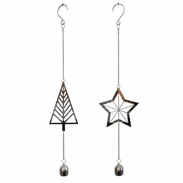 Dekohänger Weihnachten 2er-Set – Tannenbaum & Stern aus Edelstahl-Mix, ca. 50 cm