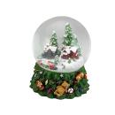 Schneekugel Spieluhr 150 mm mit beleuchtetem Winterdorf, Tannenbaum und Eisenbahn